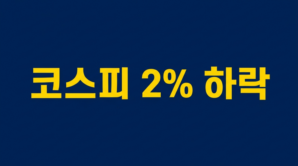 코스피 2% 하락을 알리는 네이비 배경 텍스트 이미지