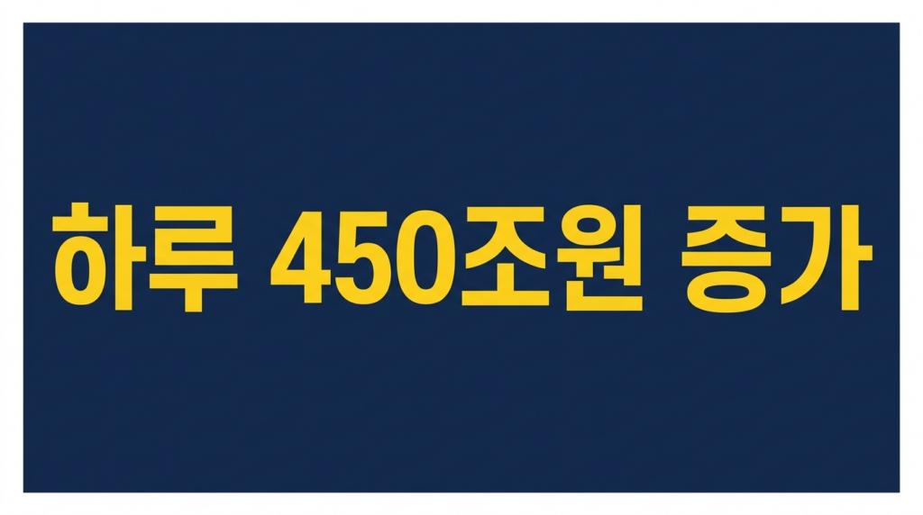 하루 450조원 증가를 알리는 네이비 배경 텍스트 이미지
