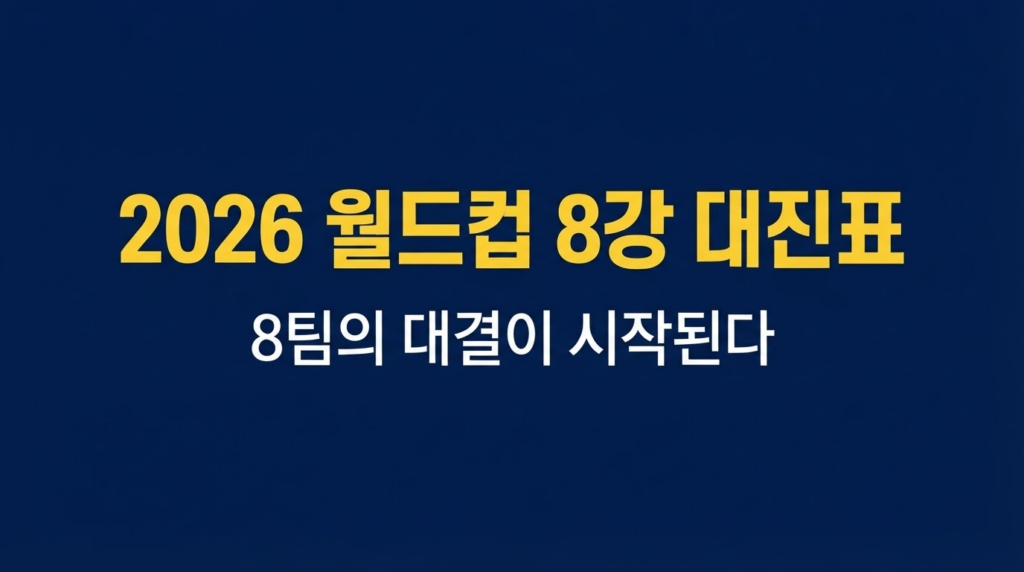 2026 월드컵 8강 대진표 완성을 알리는 네이비 배경 텍스트 이미지
