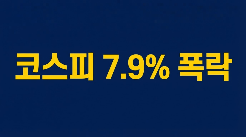 코스피 7.9% 폭락을 알리는 네이비 배경 텍스트 이미지