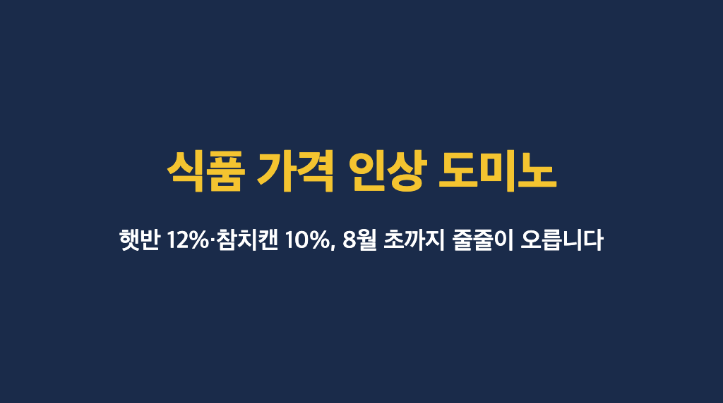 식품 가격 인상 도미노를 알리는 네이비 배경의 타이틀 이미지