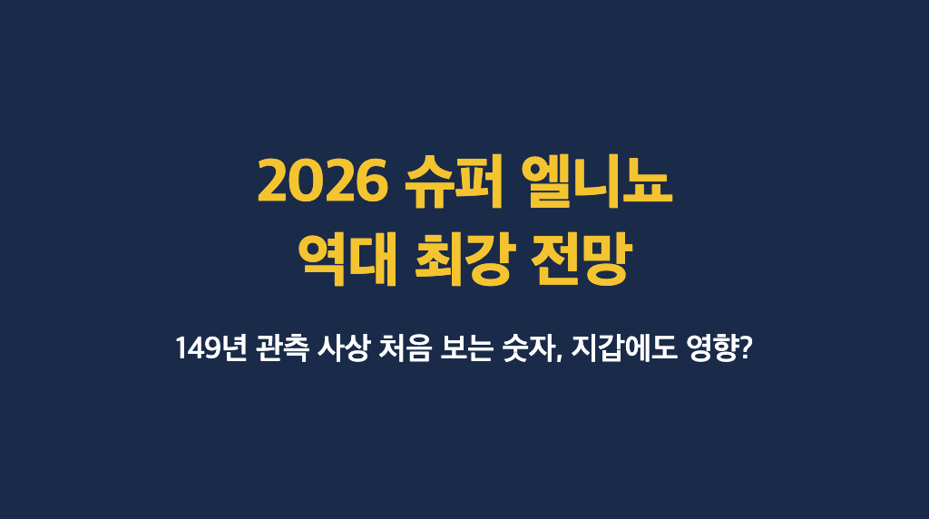 2026 슈퍼 엘니뇨 역대 최강 전망을 알리는 네이비 배경의 타이틀 카드