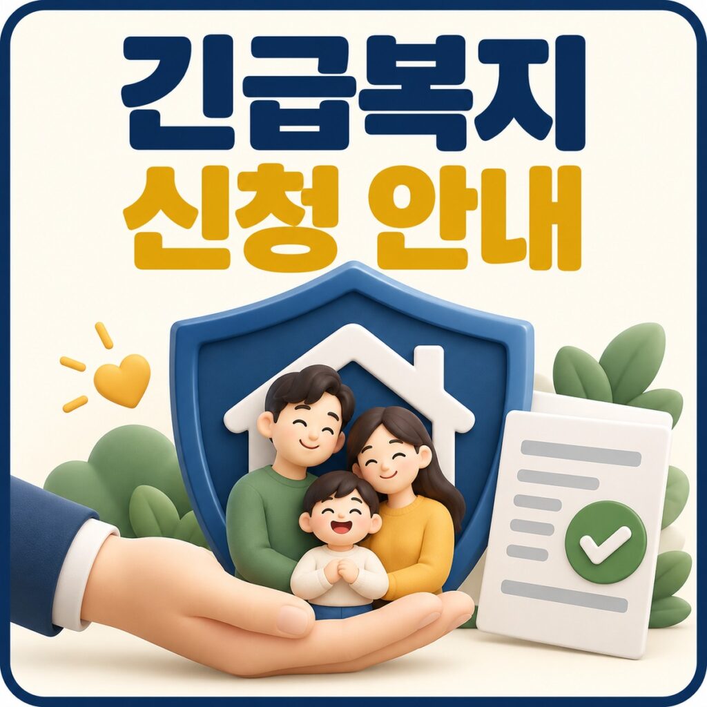 가정과 가족을 보호하는 방패로 긴급복지 신청을 안내하는 대표 이미지
