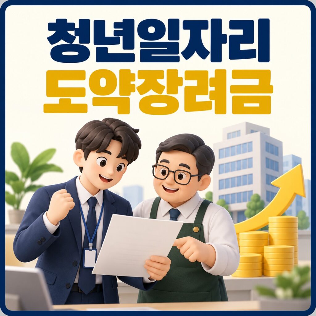 청년과 사업주가 근로계약서를 확인하는 청년일자리도약장려금 대표 이미지